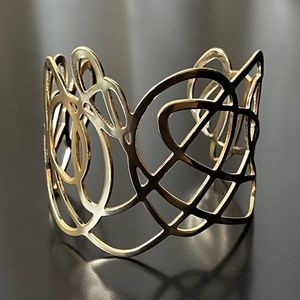 Abstract Cuff Bracelet in Gold Scroll Pattern - Adjustable